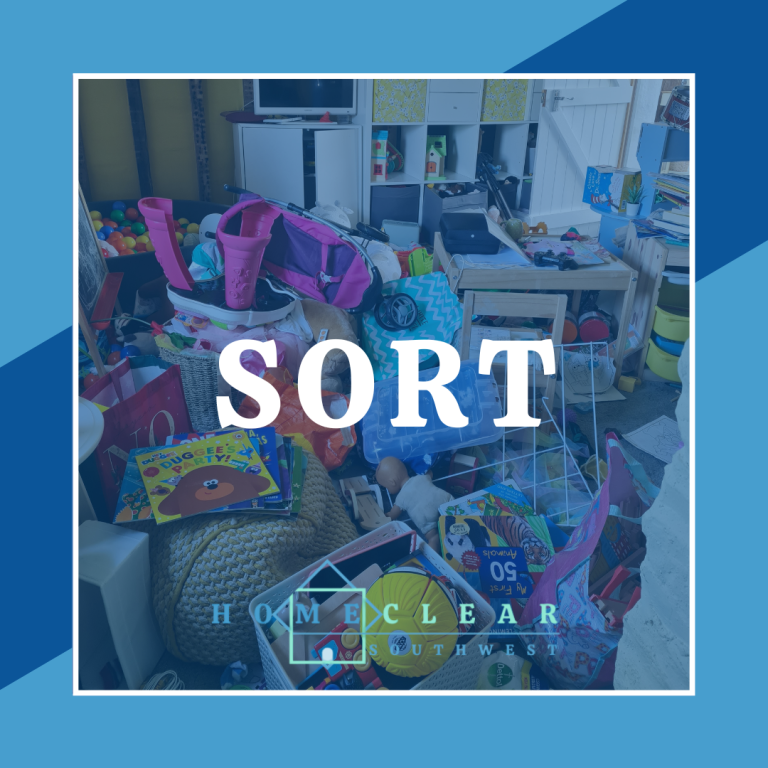 Cluttered room before being organised in Devon